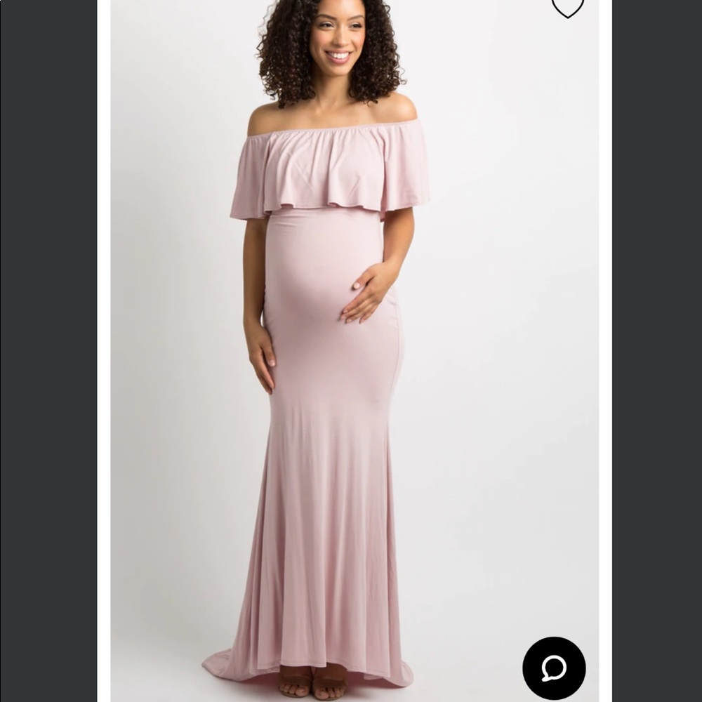 Light Rose Ruffle Maternity Photoshoot Off Shoulder Dress Small
